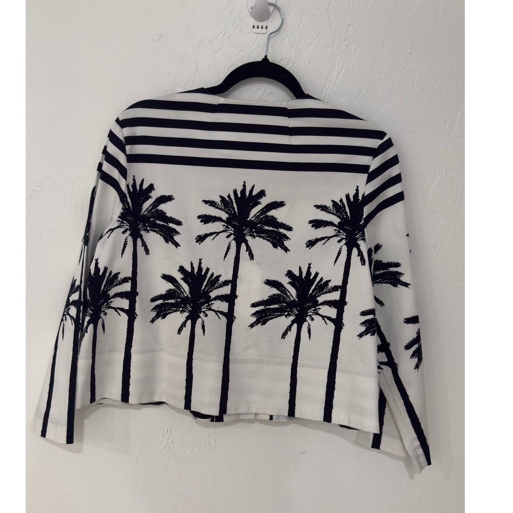 Berek Women Black White Palm Tree Stripe Button Front Tropical Jacket Size M - Picture 5 of 11